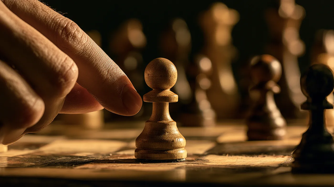 Hand moving a chess pawn one square forward, pacing installment payments
