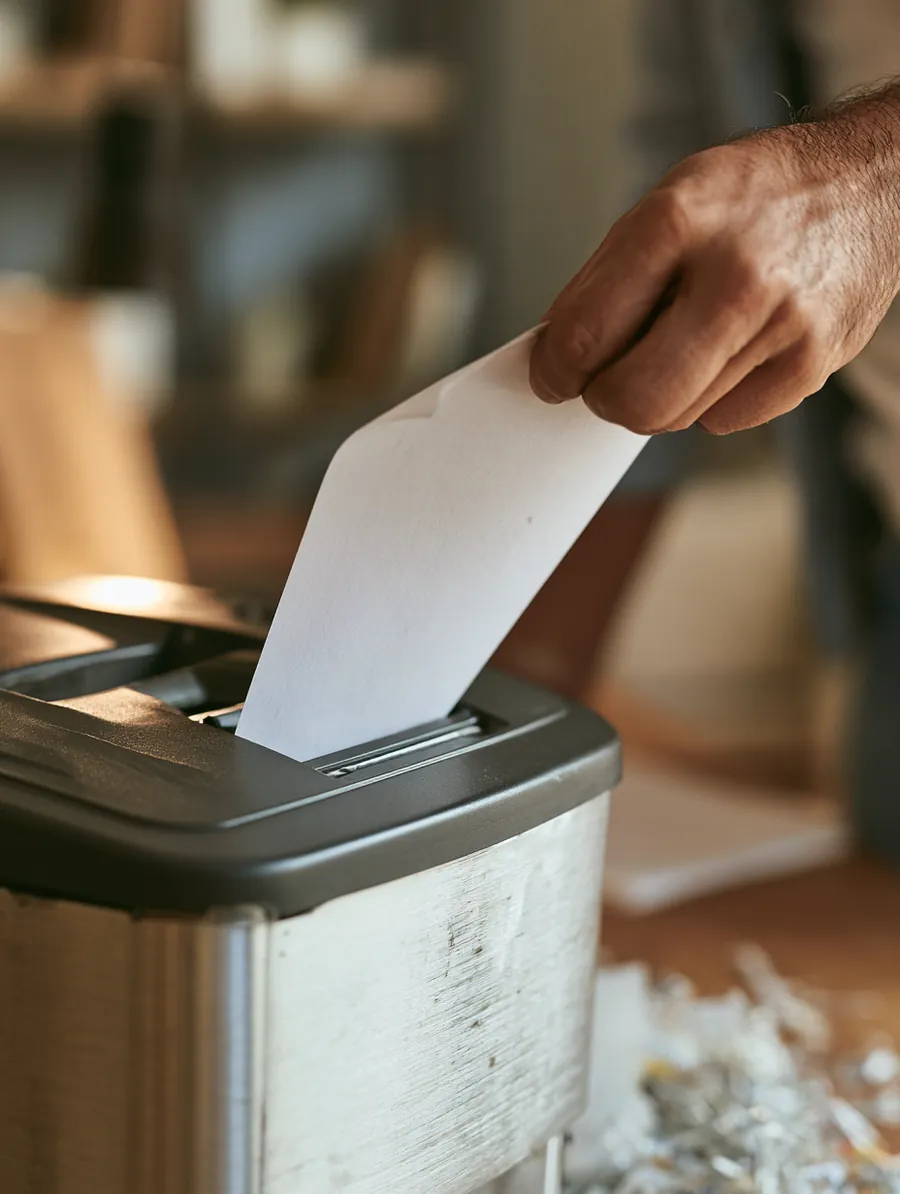 Man shredding old paperwork after consolidating debts into one personal loan